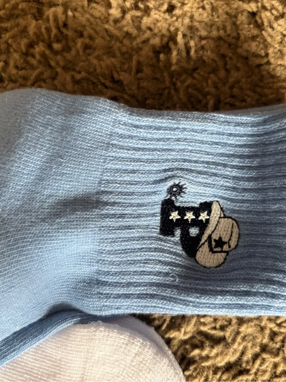 Light Blue Ankle Socks with Black and Red Accents